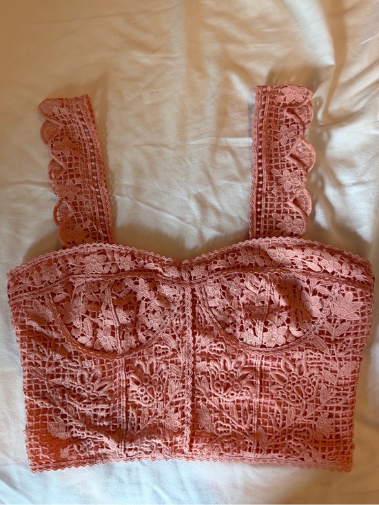 FARM Rio Tops - FARM Rio Dusty Pink Crochet Bustier Crop Top